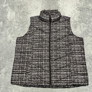 Lands End Down Coat Vest Women 1X Puffer Quilted Jacket Gray Black
